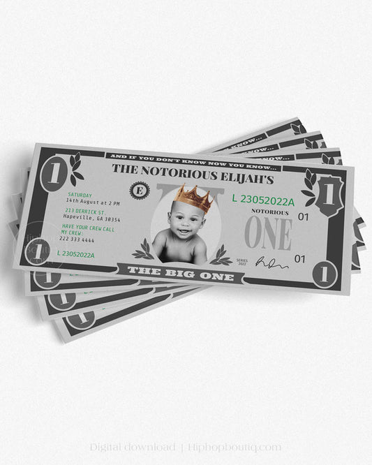 The Big One Dollar Bill Birthday Invitation