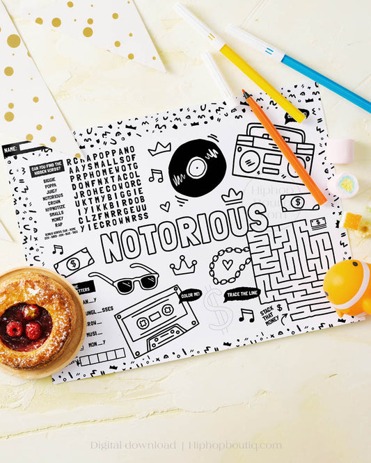The Notorious One Birthday Activity Placemat