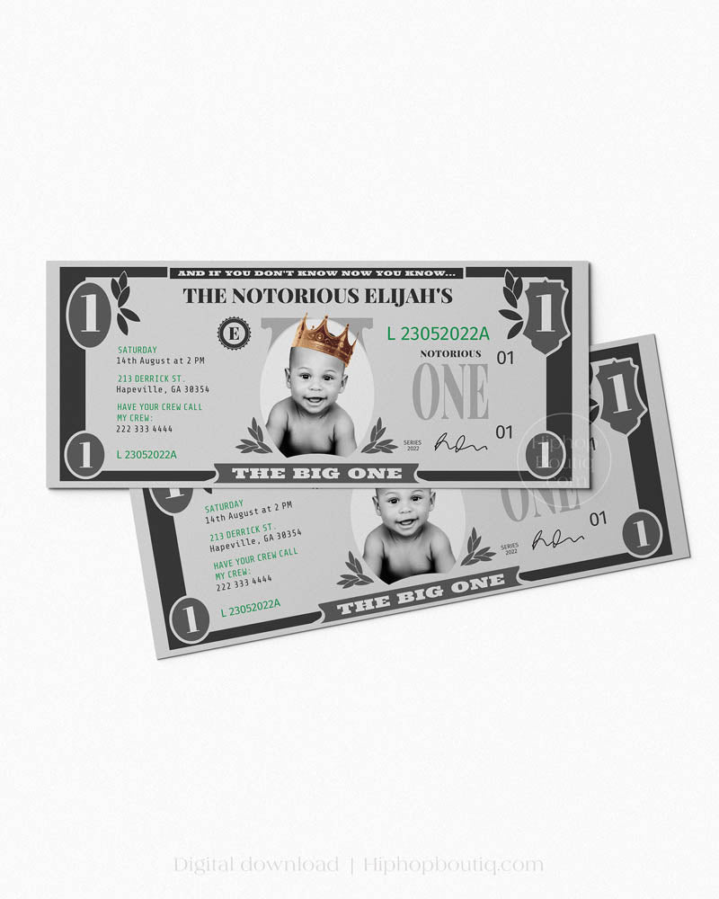 The Big One Dollar Bill Birthday Invitation