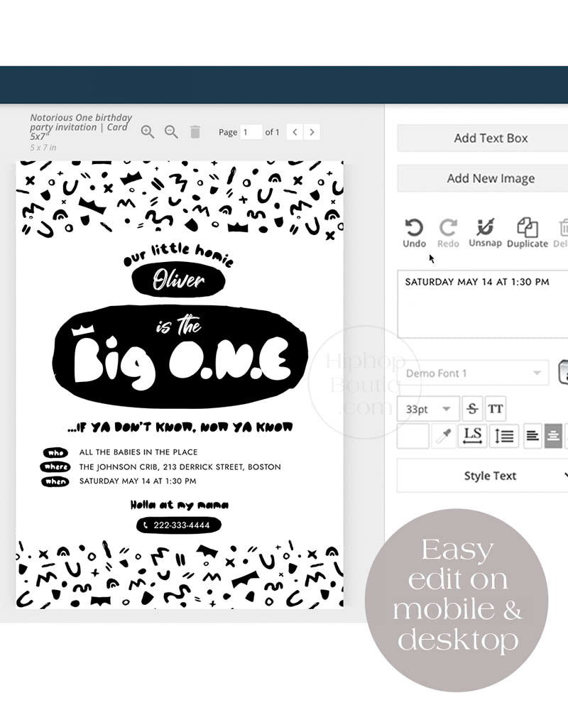 The Big One Hip Hop Birthday Invitation Template