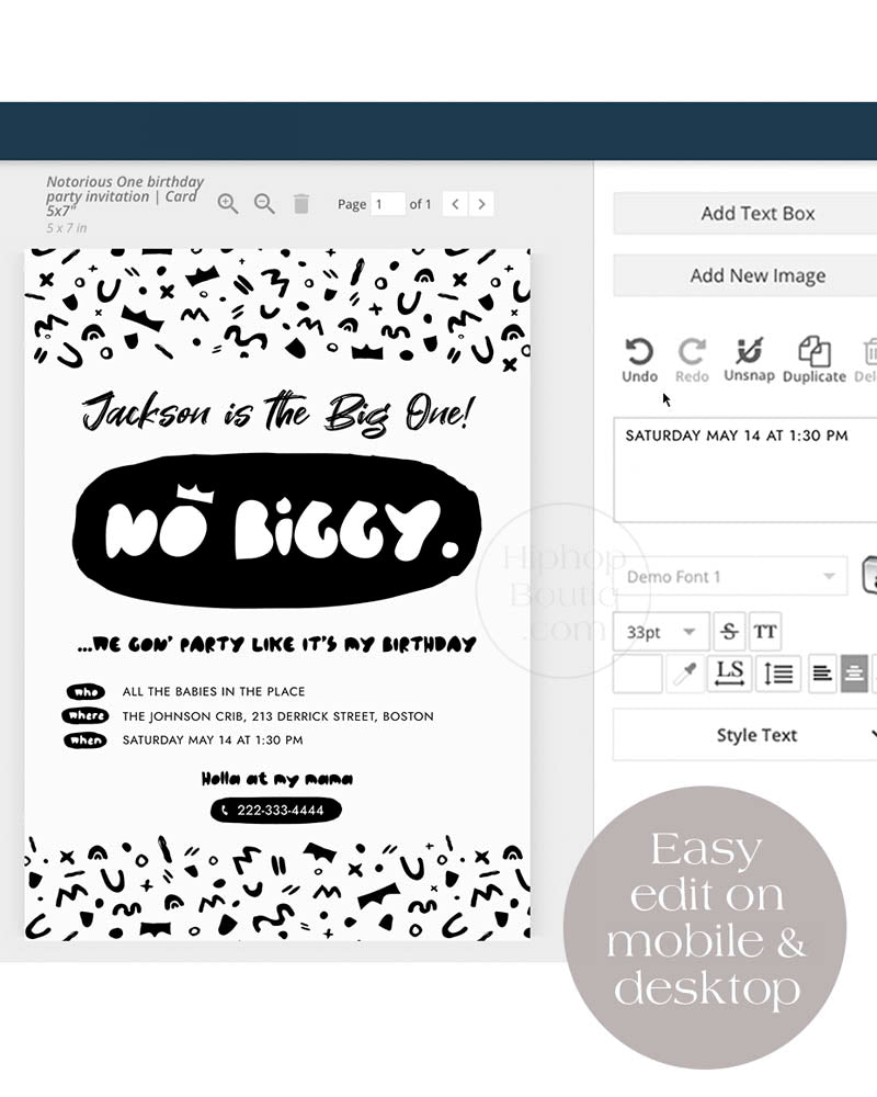 Notorious One Birthday Party Invitation Template