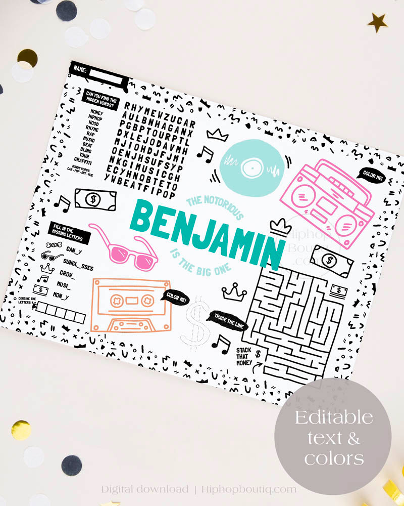The Notorious One Activity Placemat & Party Game