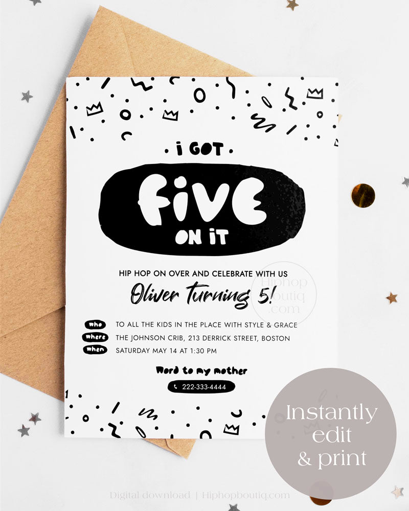 I Got Five On It 5th Birthday Invitation Template