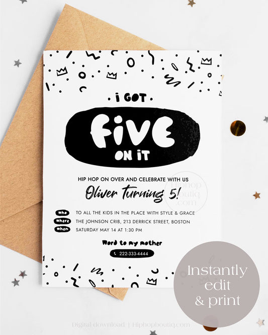 I Got Five On It 5th Birthday Invitation Template