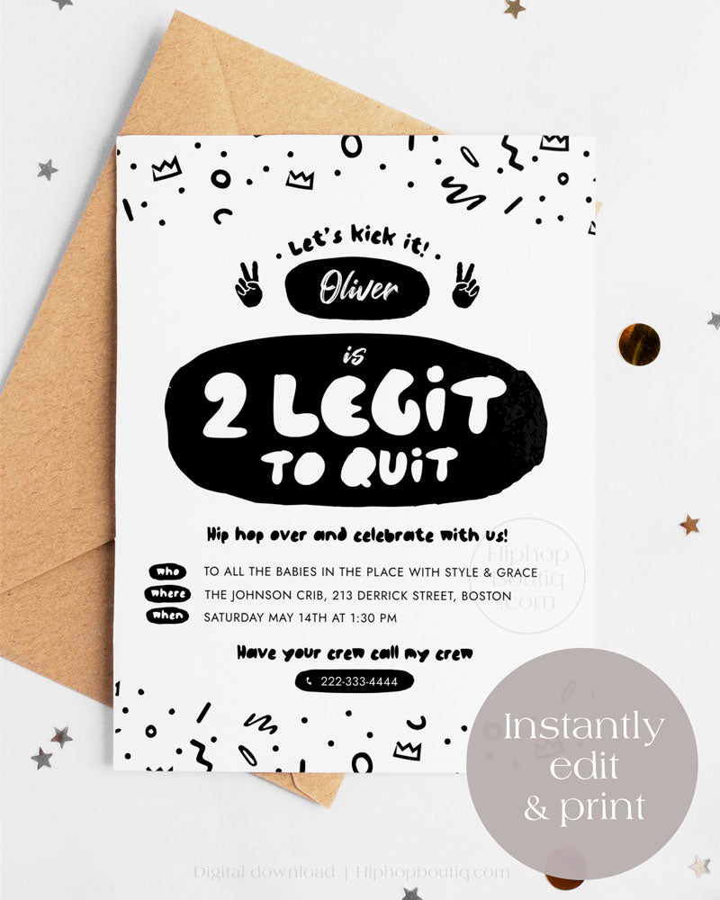 2 Legit to Quit Birthday Editable Invitation Template