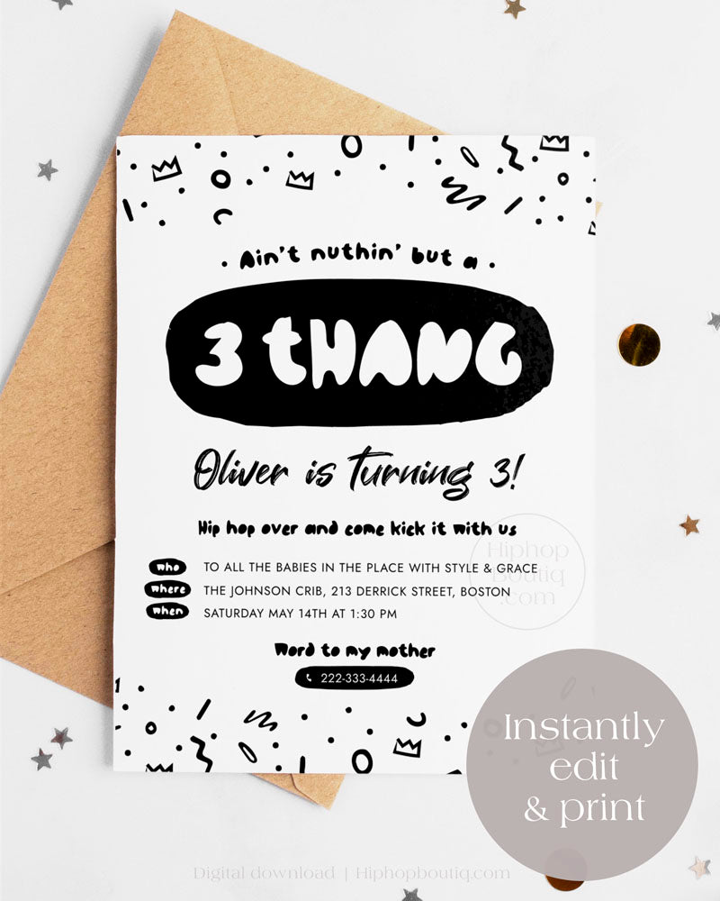 Ain't Nothing But a 3 Thang Party Invite Template