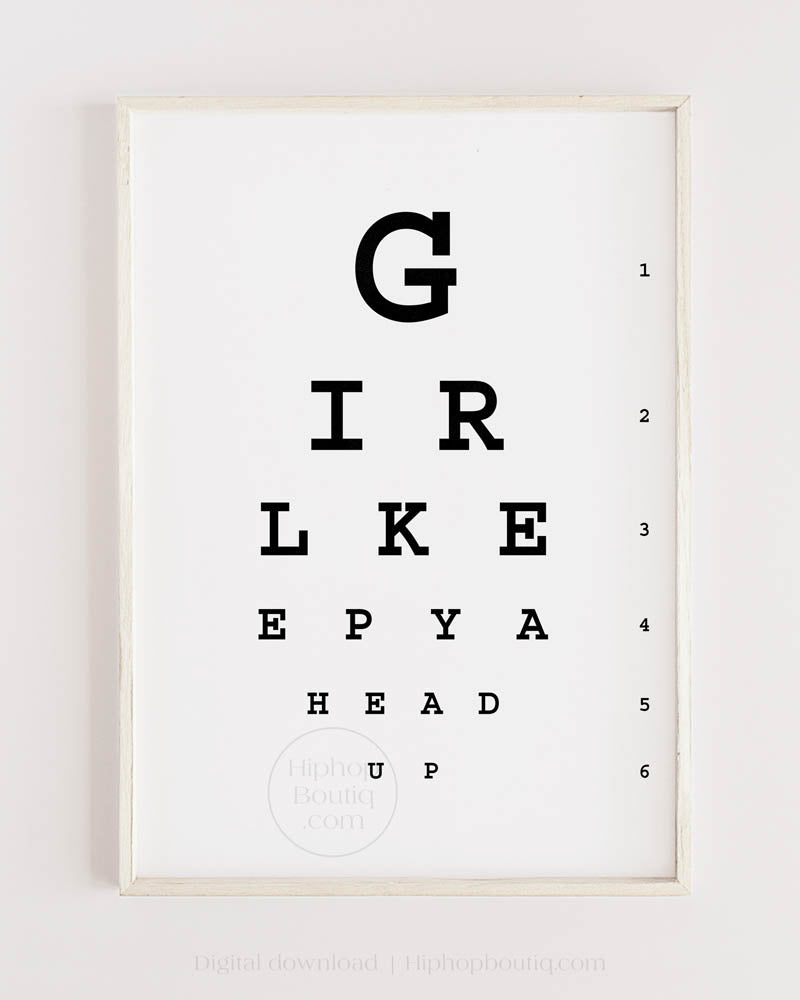 Girl keep ya head up quote poster | Hip hop office decor | Eye test chart for office - HiphopBoutiq