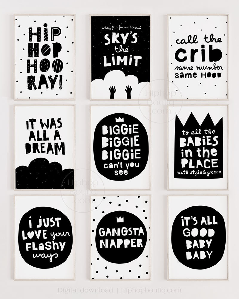 Hip hop nursery wall art bundle | Hip hop themed nursery | Rap lyrics baby room decor - HiphopBoutiq