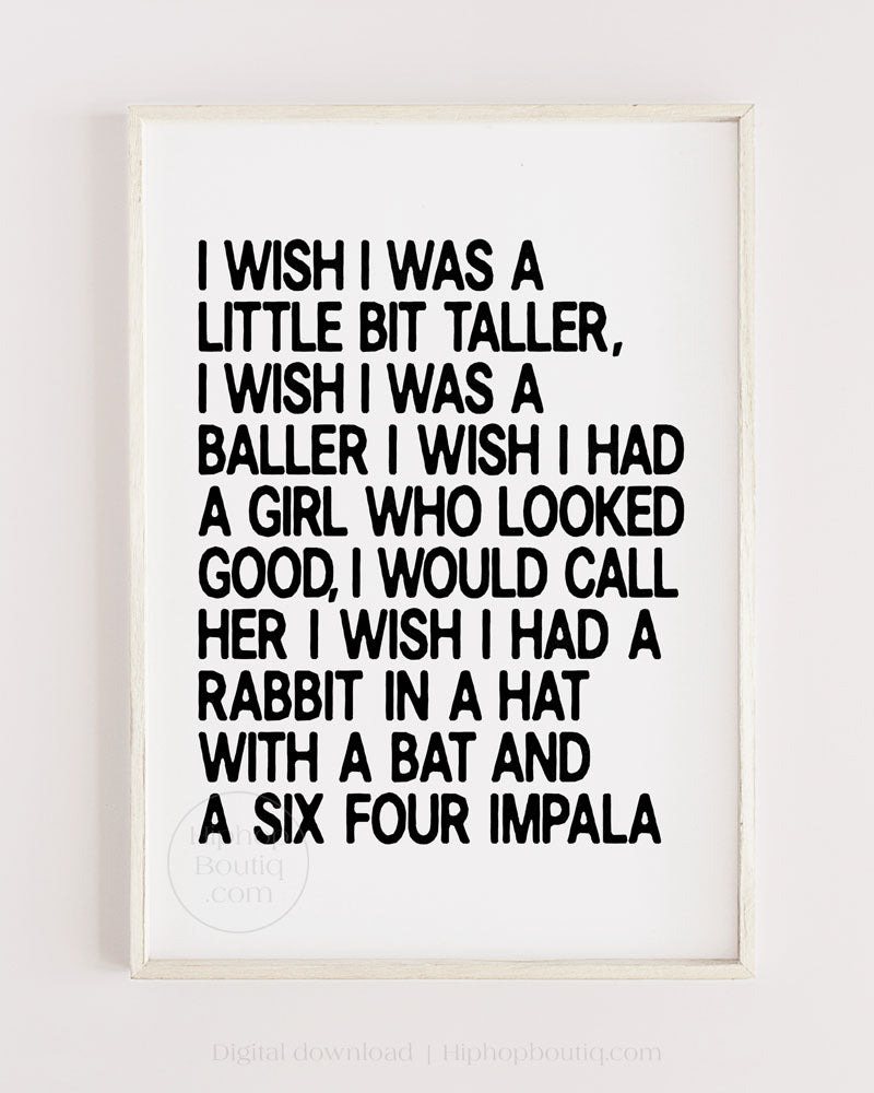 I wish I was a little bit taller poster | 90s Old school hip hop lyrics wall art - HiphopBoutiq