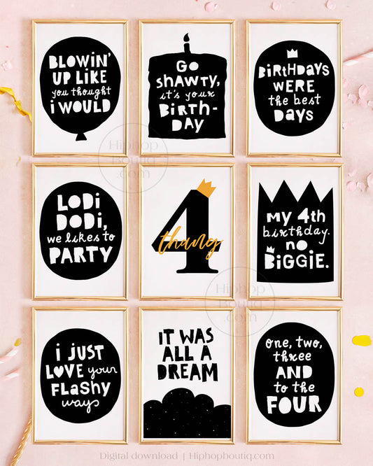 4th Birthday Hip Hop Party Sign Bundle