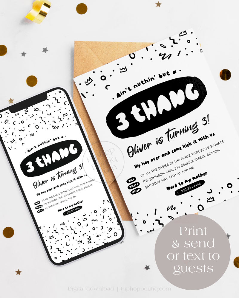 Ain't Nothing But a 3 Thang Party Invite Template