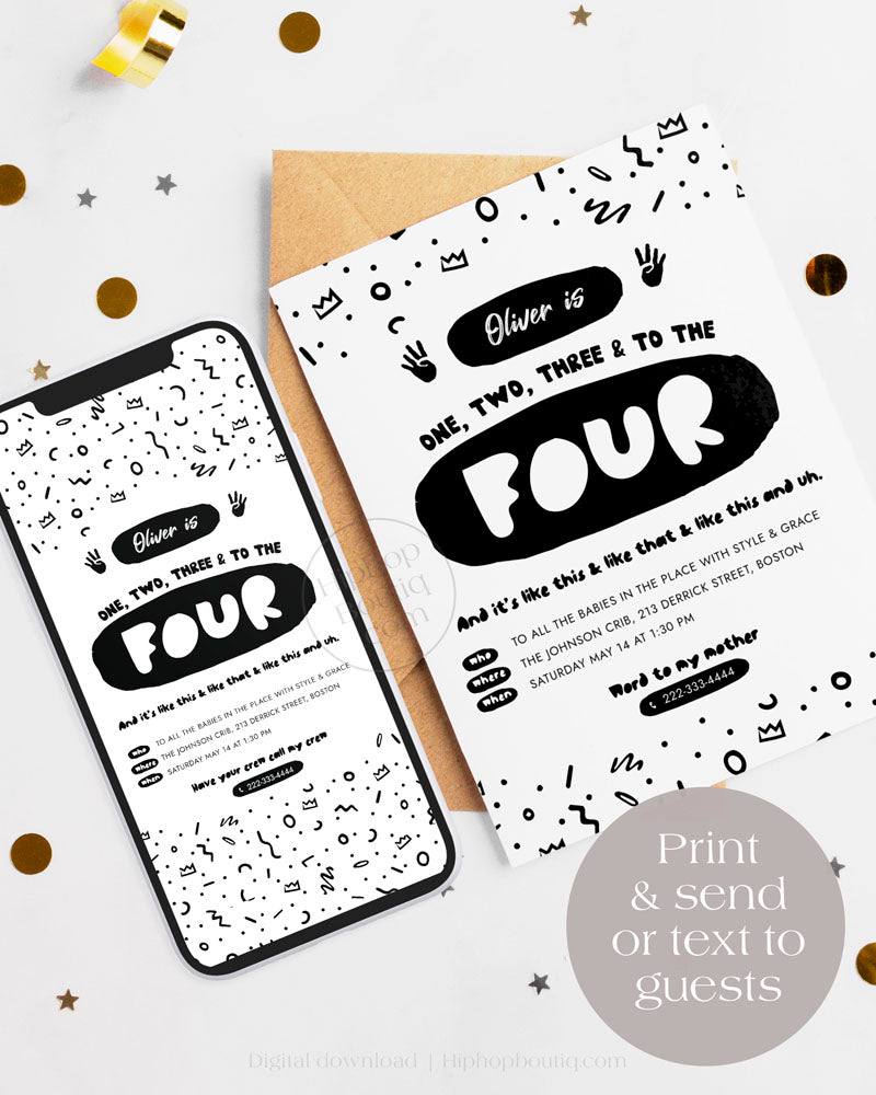 One Two Three And to The Four Birthday Invite Template