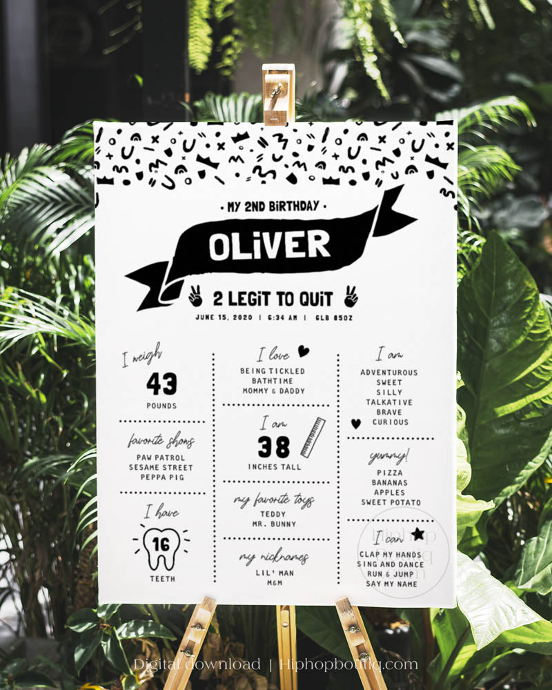 Editable two legit to quit milestone sign | 2nd birthday decor template