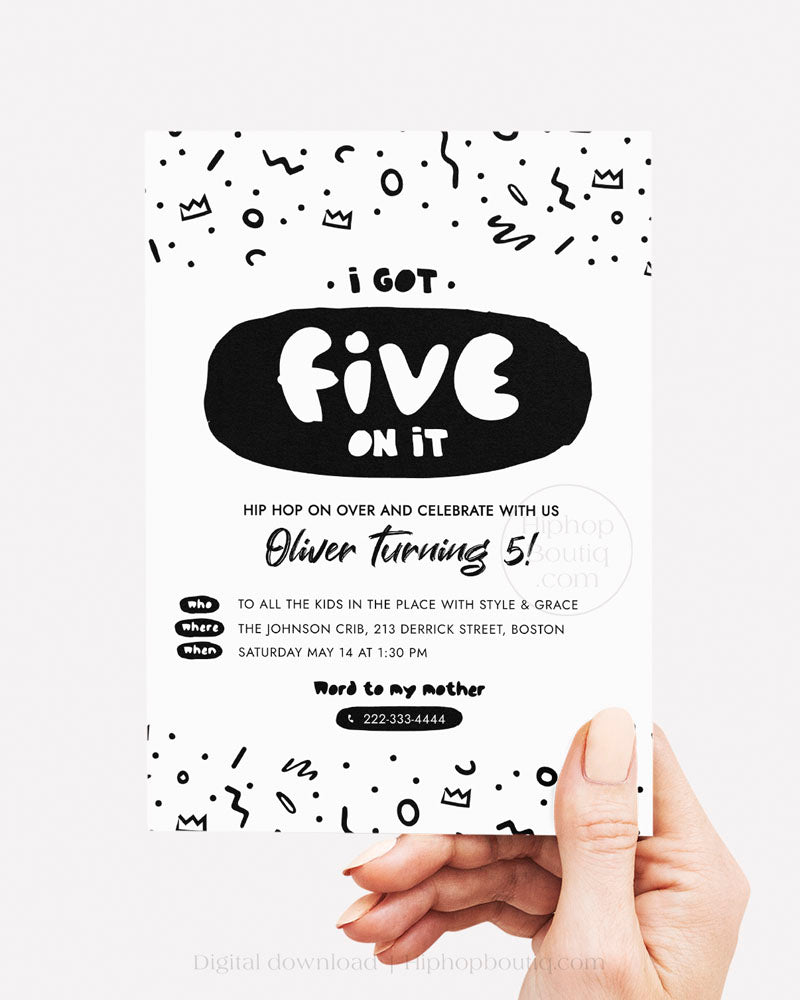 5th hip hop birthday invitation template | 90s rap party theme invite