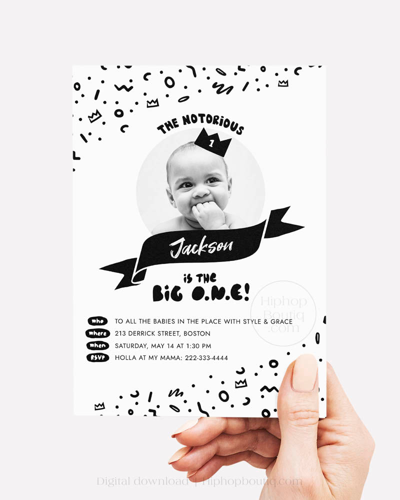 Notorious one birthday invite template | The big one party theme