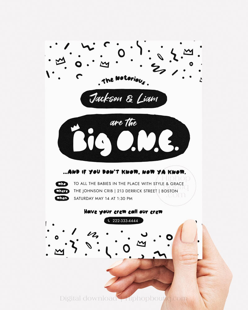 The Big One Twin Birthday Invite Template