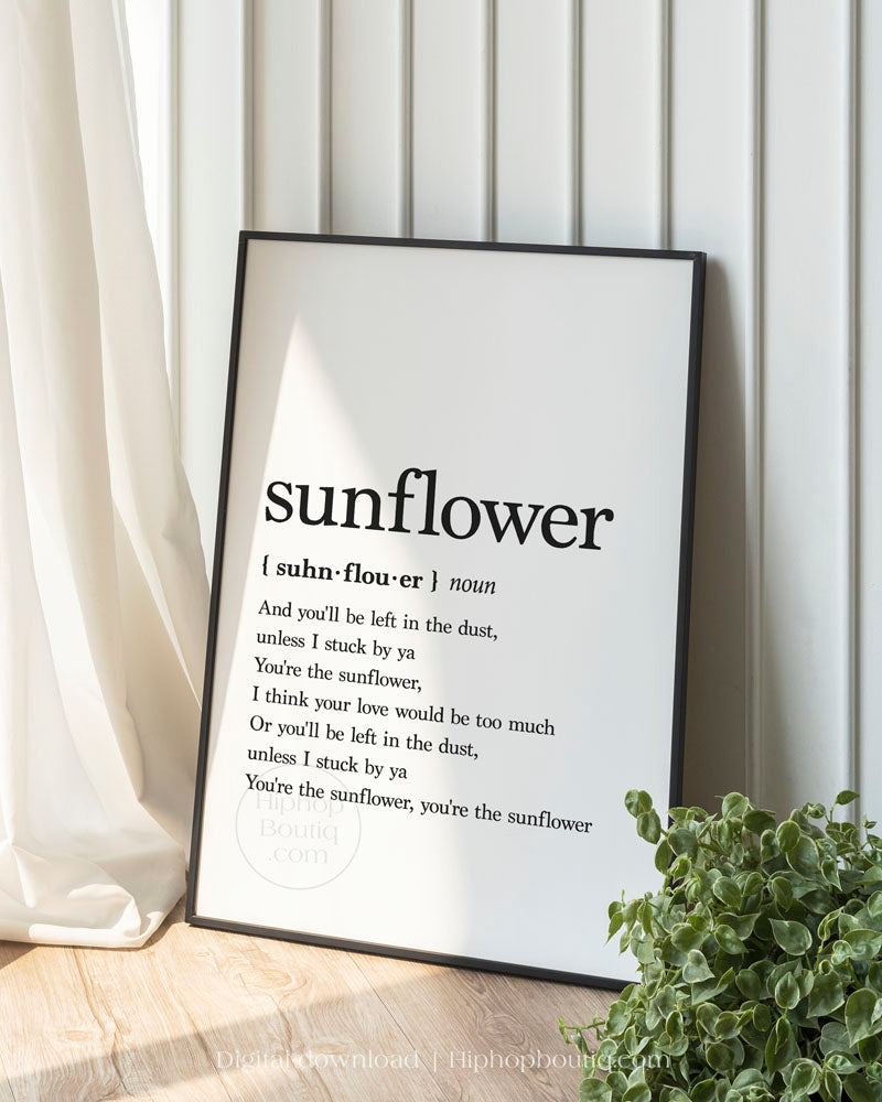 Sunflower rap lyrics poster | Hip hop wall art for office space | Rap definition