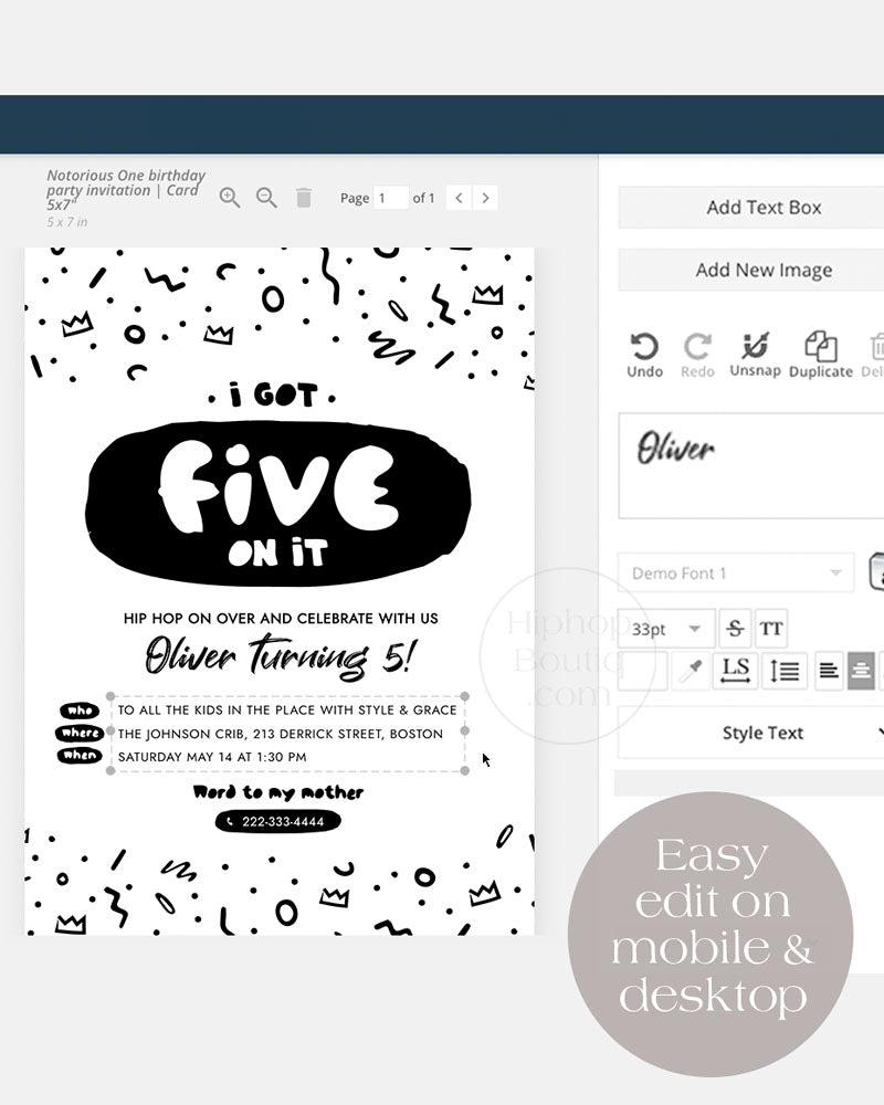I Got Five On It 5th Birthday Invitation Template