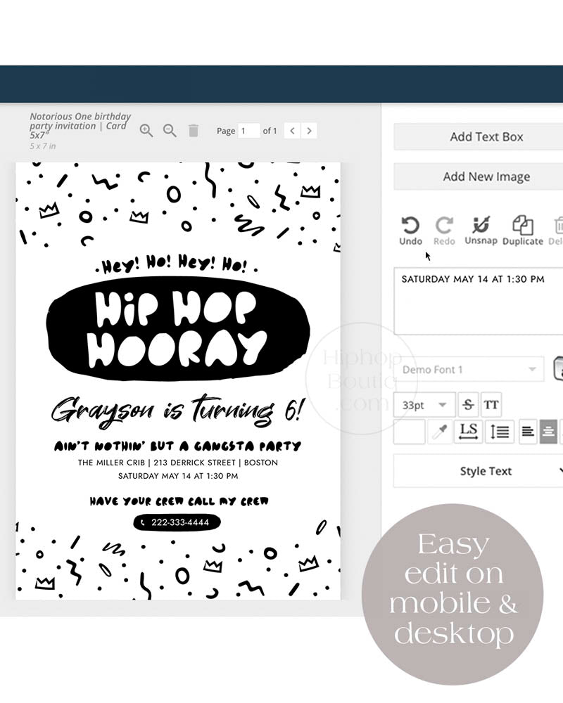 Hip Hop Hooray Birthday Invitation Template