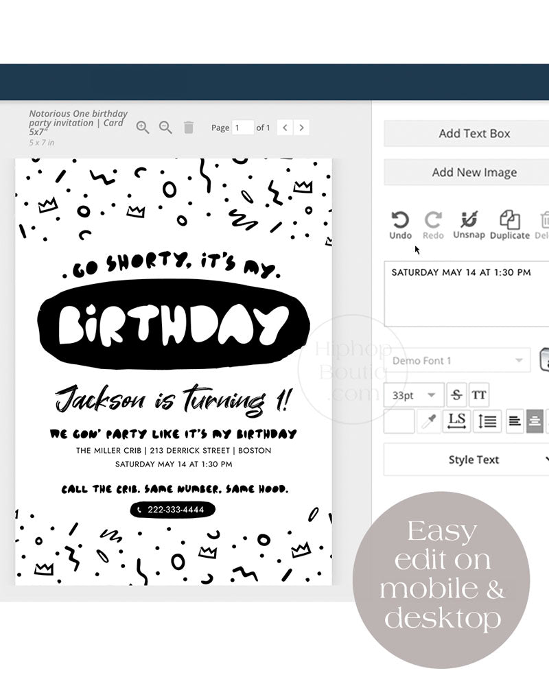 Go shorty it's my 1st birthday invitation | Hip hop theme party template