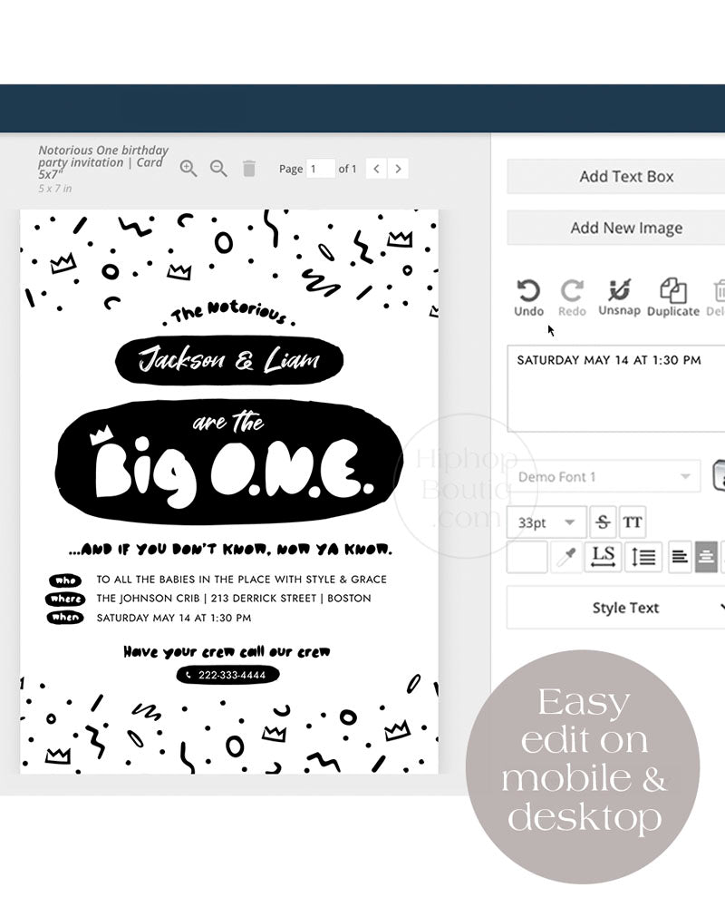 The Big One Twin Birthday Invite Template