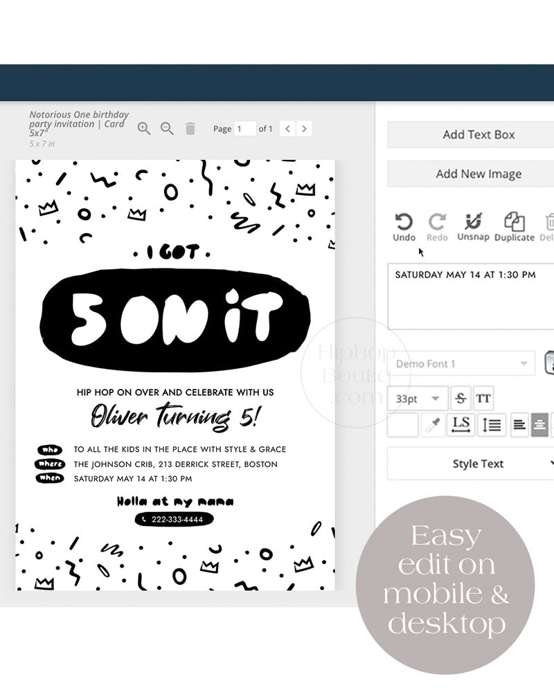 I Got 5 On It Editable Birthday Invitation Template