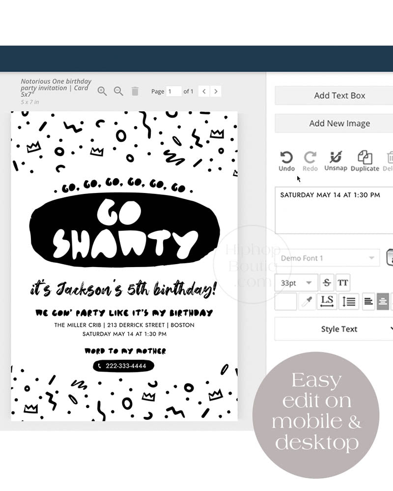 Go shawty it's your birthday invitation template | Hip hop party theme invite