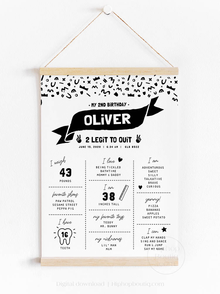 Editable two legit to quit milestone sign | 2nd birthday decor template