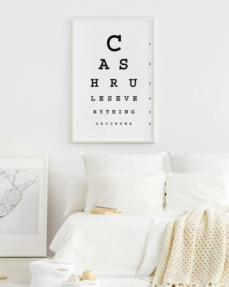 Cash rules everything around me lyrics poster | Hip hop office decor | Eye test chart for office - HiphopBoutiq