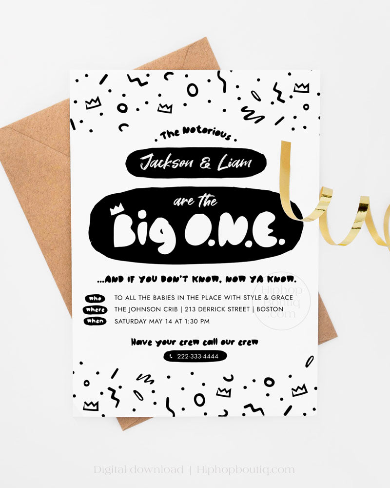 The Big One Twin Birthday Invite Template