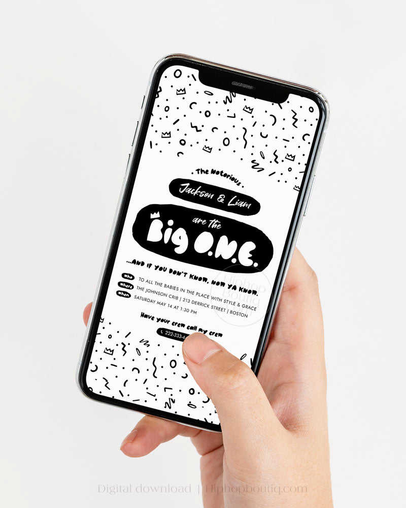 The Big One Twin Birthday Invite Template