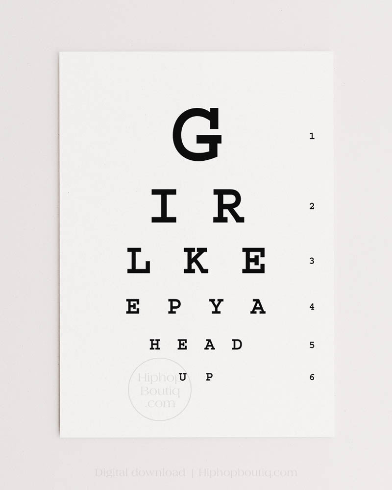 Girl keep ya head up quote poster | Hip hop office decor | Eye test chart for office - HiphopBoutiq