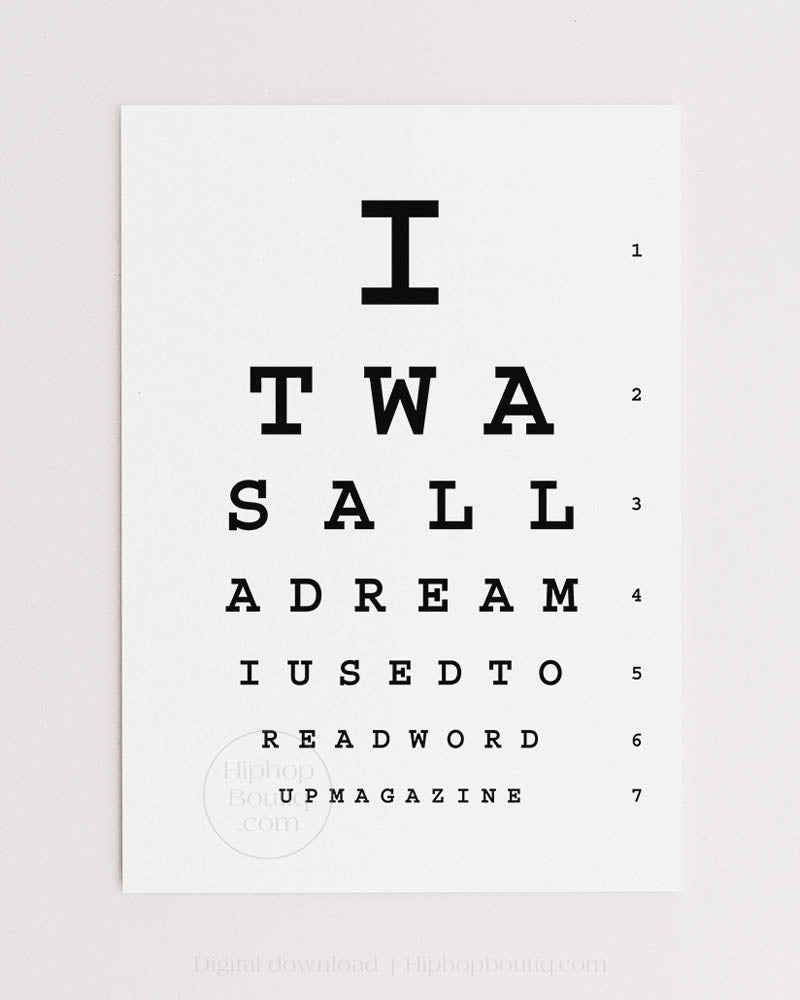 It was all a dream sign | Hip hop office decor | Eye test chart poster for office - HiphopBoutiq