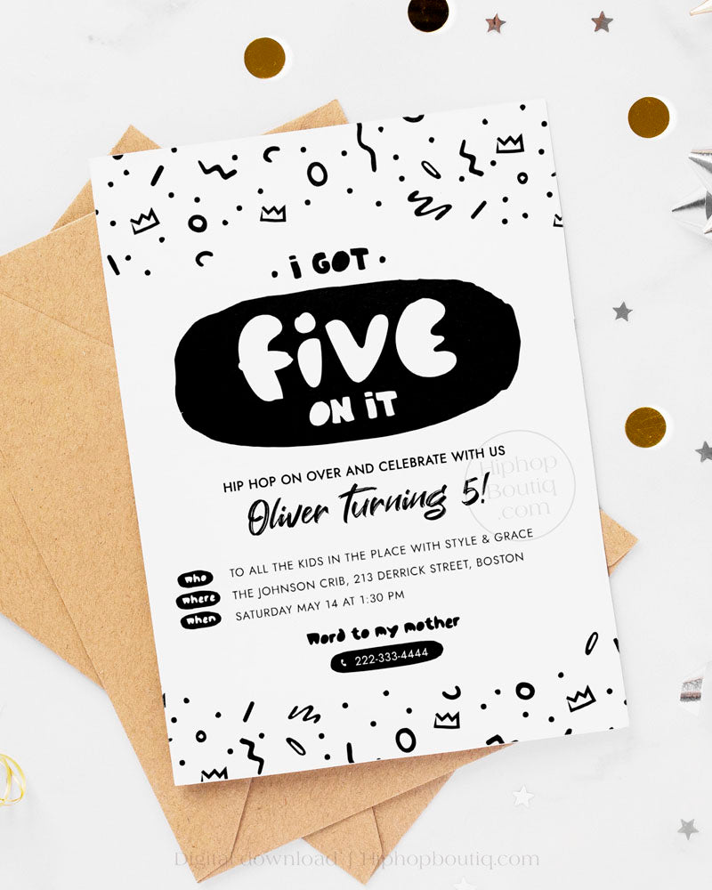 I Got Five On It 5th Birthday Invitation Template