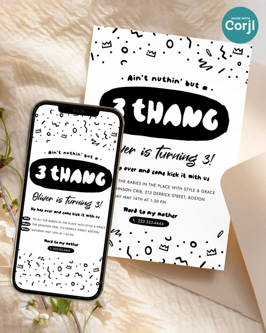 Ain't Nothing But a 3 Thang Party Invite Template