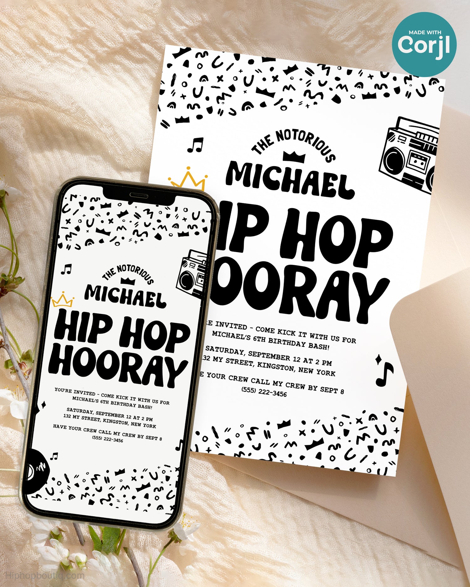 Notorious Hip Hop Hooray 6th Birthday Invite Template - HiphopBoutiq
