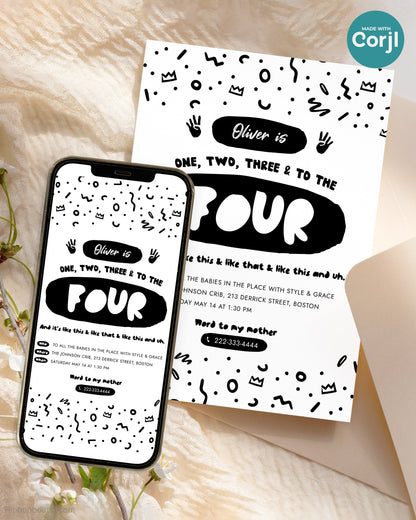 One Two Three And to The Four Birthday Invite Template