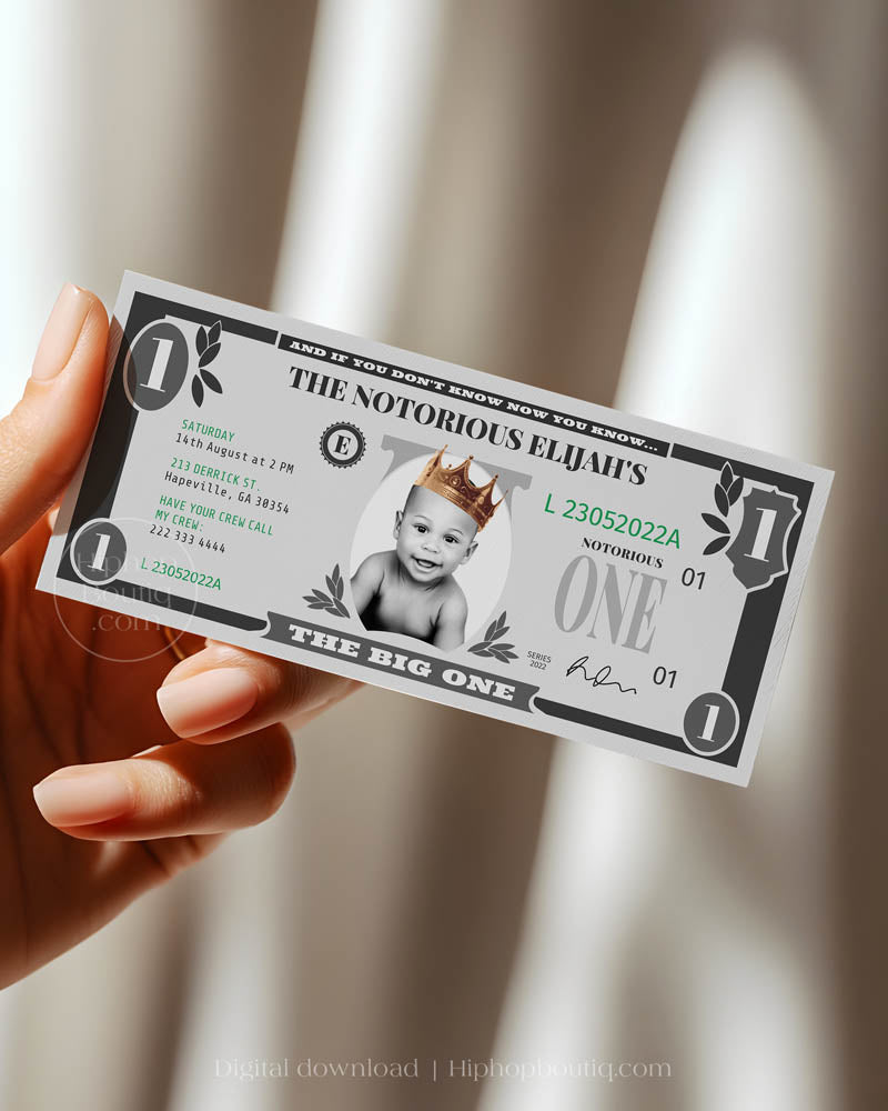 The Big One Dollar Bill Birthday Invitation