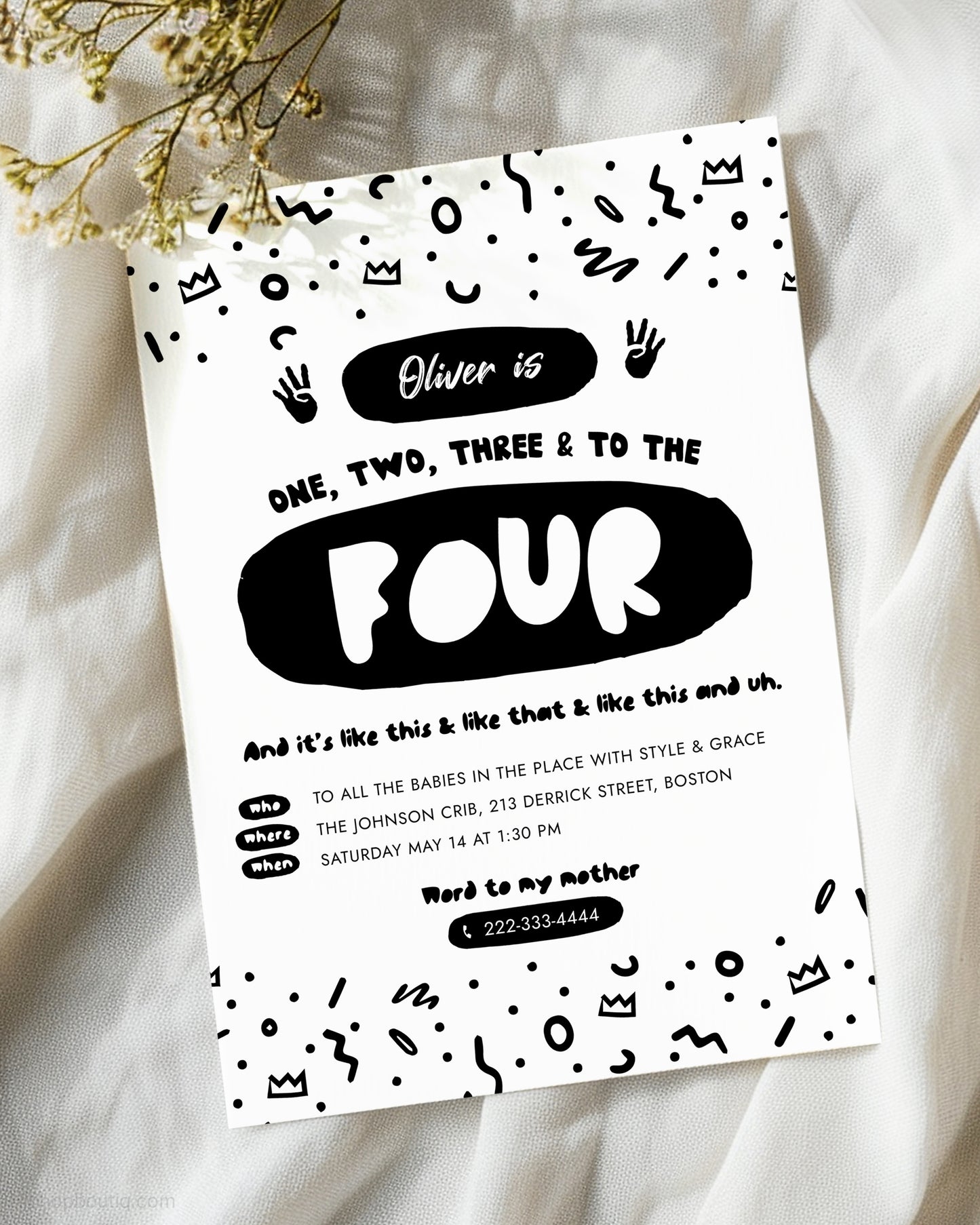 One Two Three And to The Four Birthday Invite Template
