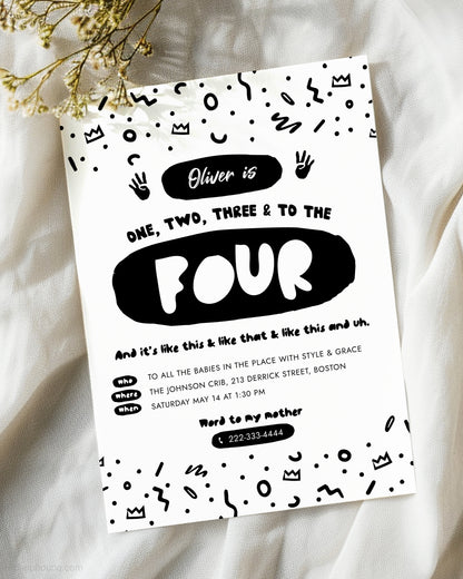 One Two Three And to The Four Birthday Invite Template