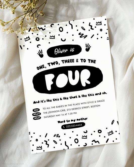 One Two Three And to The Four Birthday Invite Template