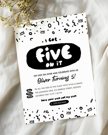 I Got Five On It 5th Birthday Invitation Template