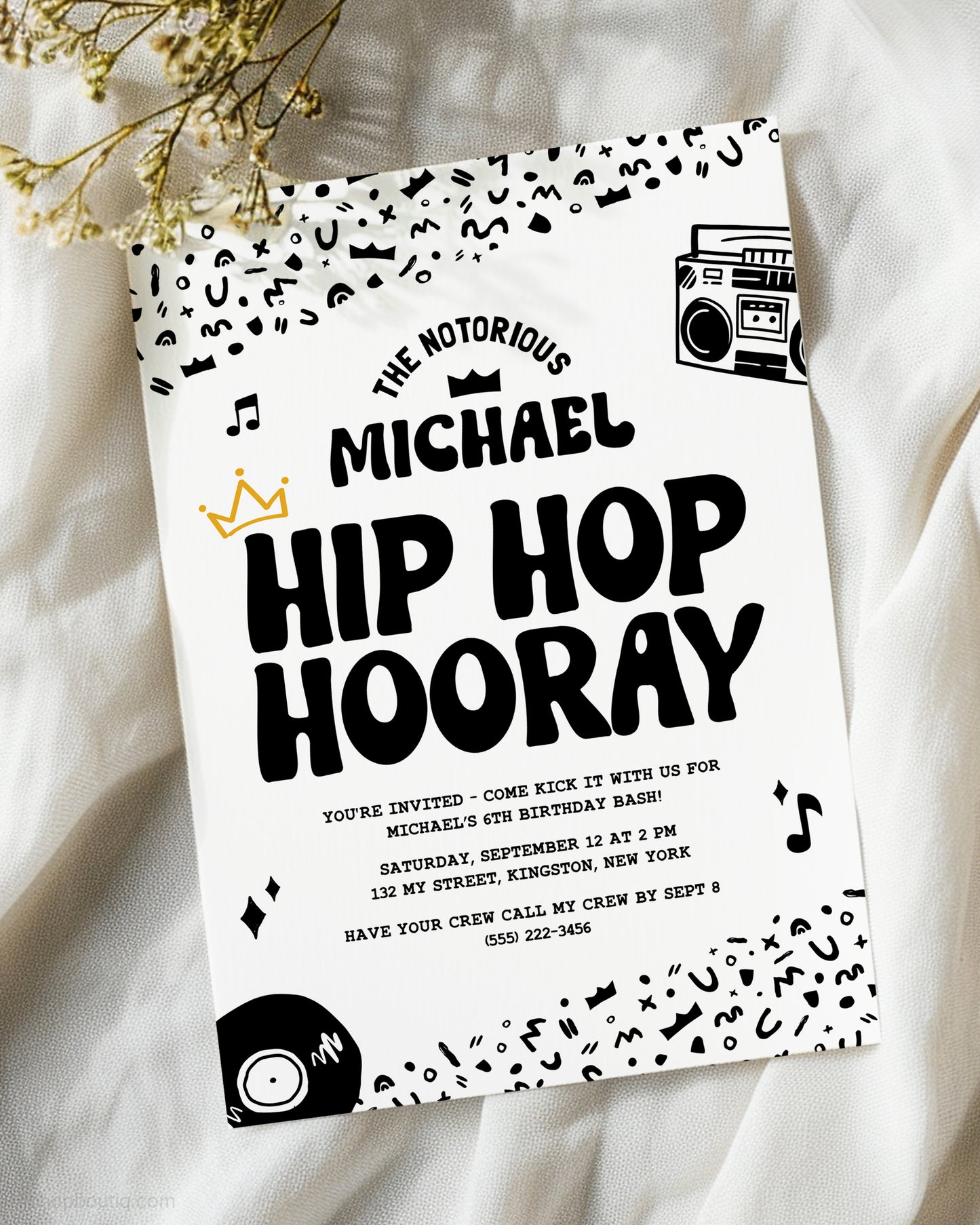 Notorious Hip Hop Hooray 6th Birthday Invite Template