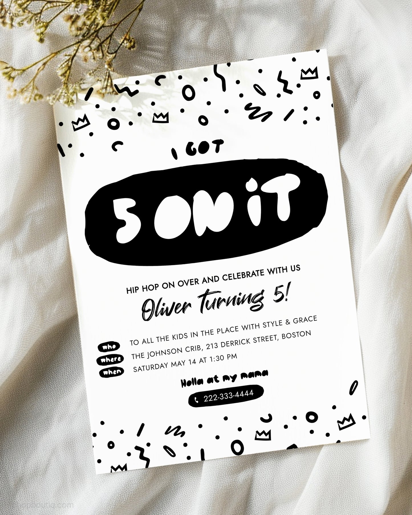 I Got 5 On It Editable Birthday Invitation Template