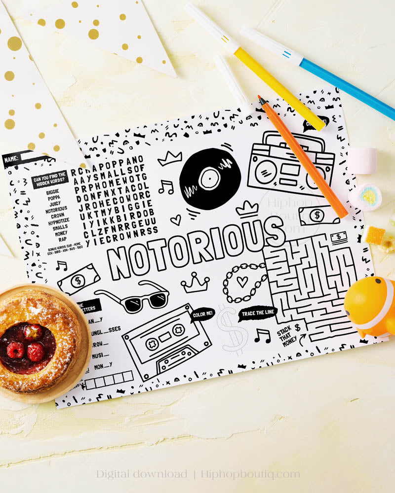 The Notorious One Birthday Activity Placemat