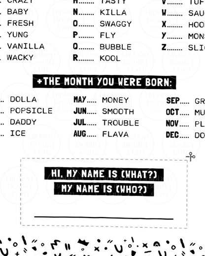 What's Your Rapper Name Party Game