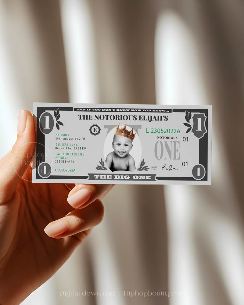 The Big One Dollar Bill Birthday Invitation