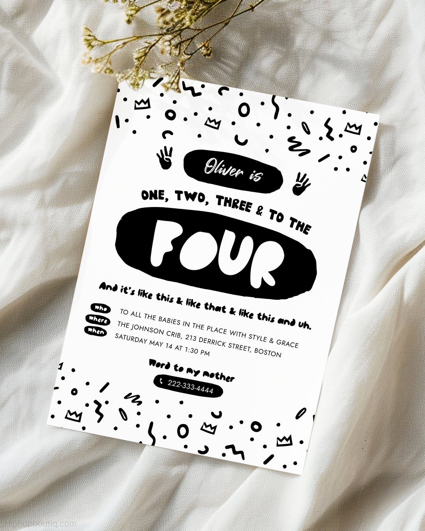One Two Three And to The Four Birthday Invite Template