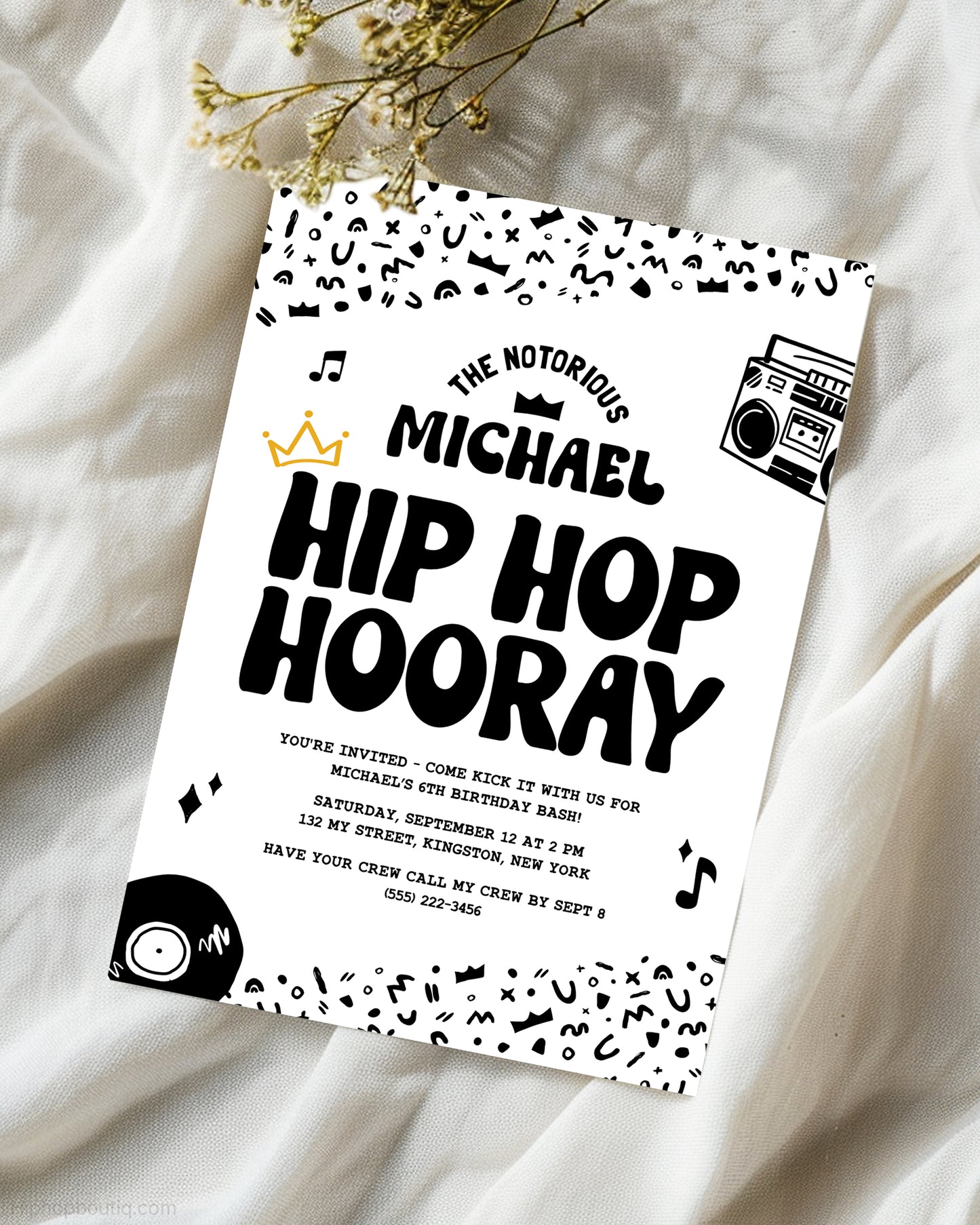 Notorious Hip Hop Hooray 6th Birthday Invite Template