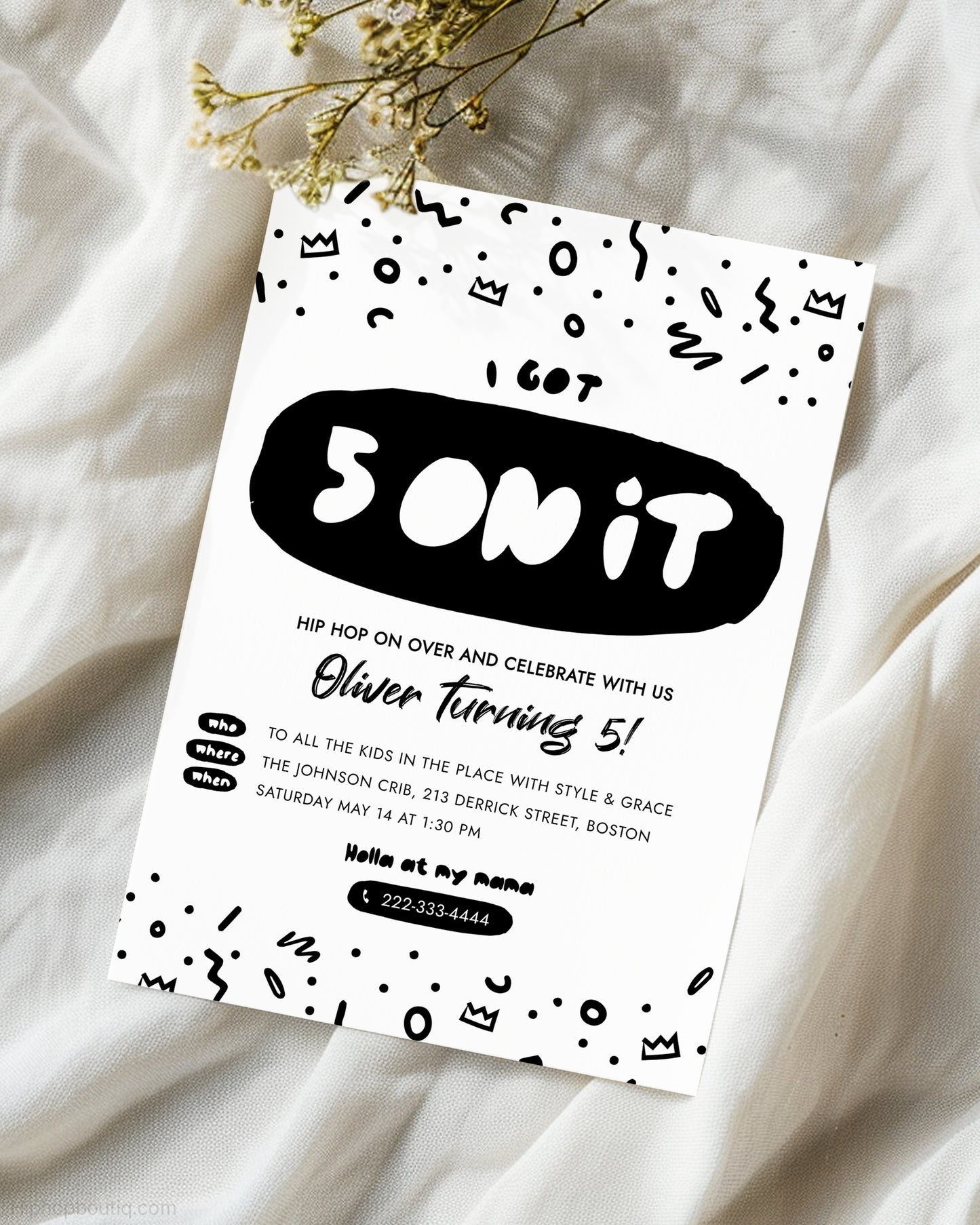 I Got 5 On It Editable Birthday Invitation Template